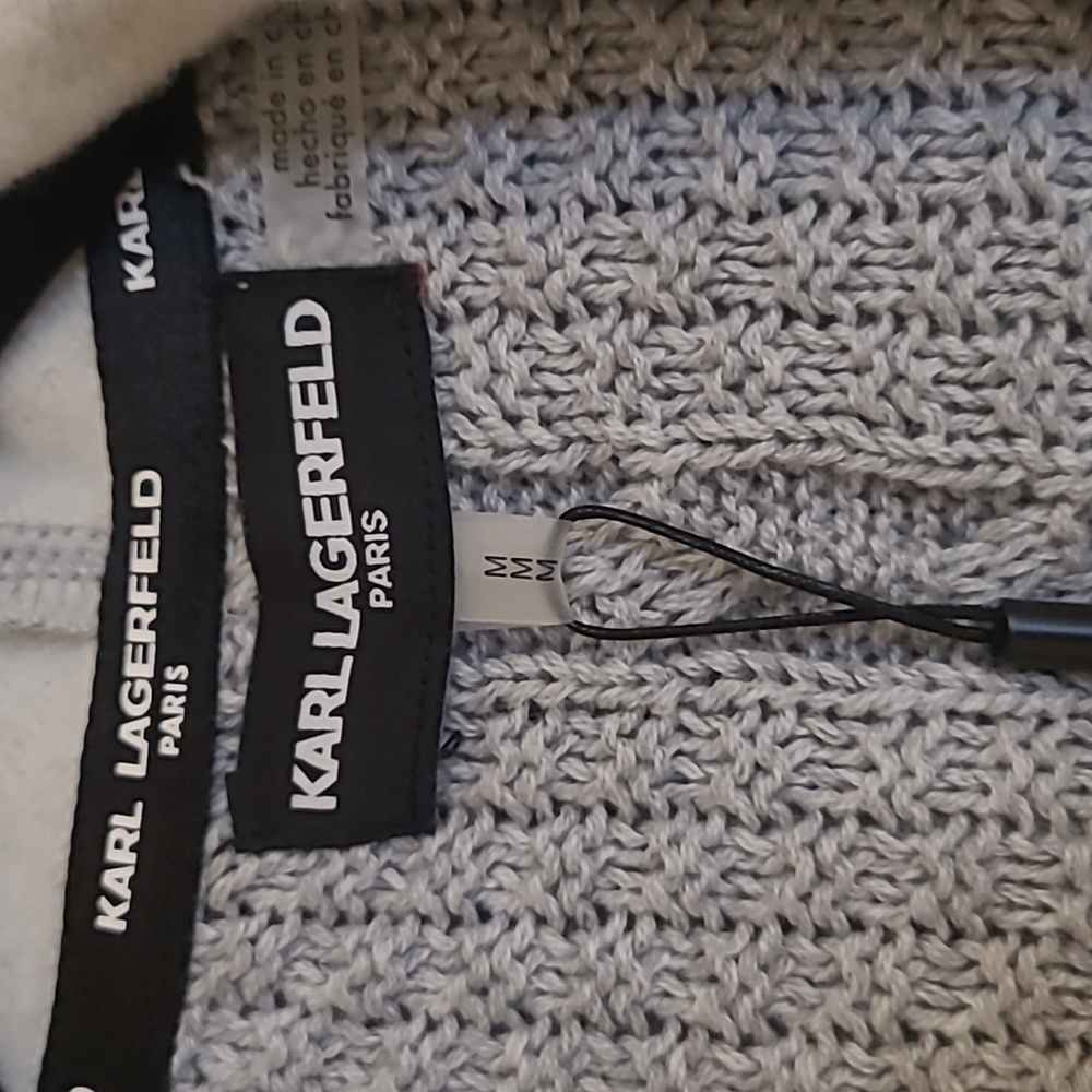 NWT Karl Lagerfeld Gray Hooded Sweater Jacket with Patches Size M - Picture 3 of 10
